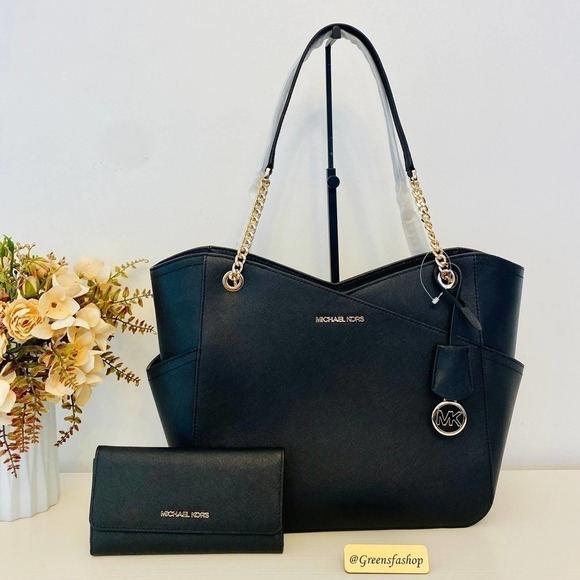Michael Kors Handbags - Michael Kors Purse jet set large chain tote shoulder bag & trifold wallet black